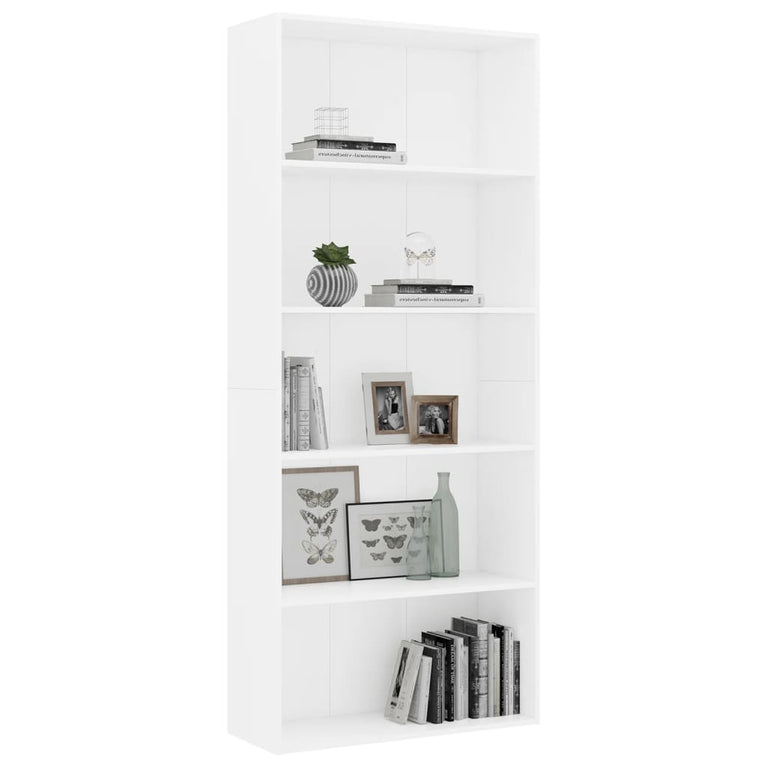 Boekenkast met 5 schappen 80x30x189 cm spaanplaat wit MeubelReus