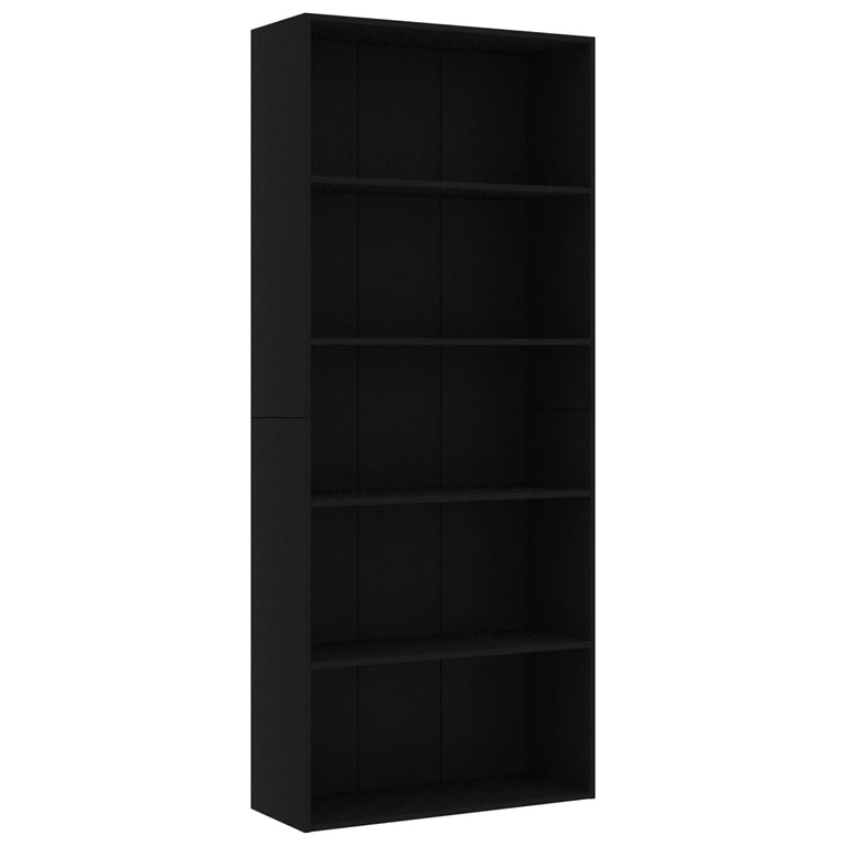 Boekenkast met 5 schappen 80x30x189 cm spaanplaat zwart MeubelReus