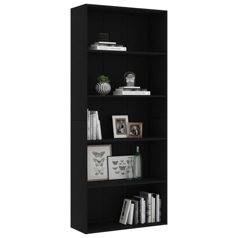 Boekenkast met 5 schappen 80x30x189 cm spaanplaat zwart MeubelReus