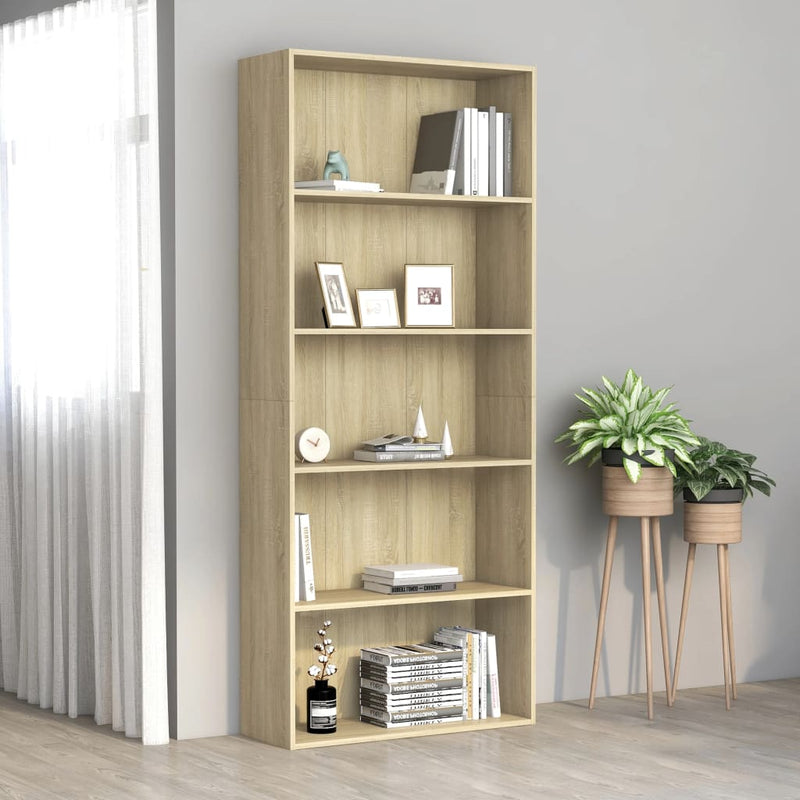 Boekenkast met 5 schappen 80x30x189 cm spaanplaat sonoma eiken
