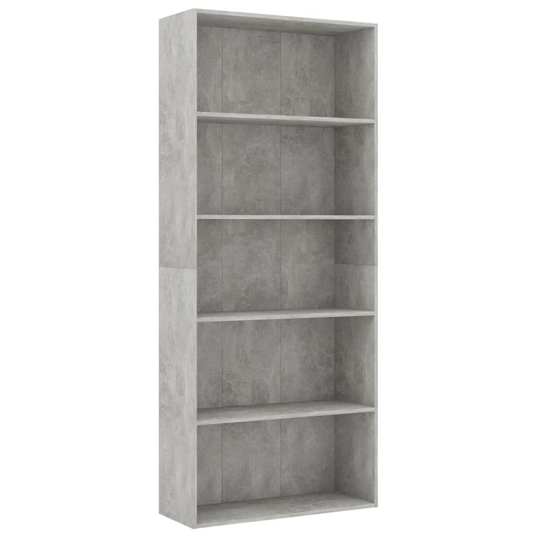 Boekenkast met 5 schappen 80x30x189 cm spaanplaat betongrijs MeubelReus