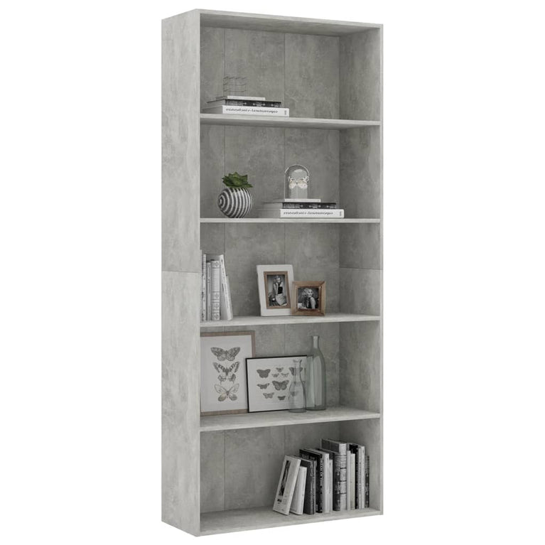 Boekenkast met 5 schappen 80x30x189 cm spaanplaat betongrijs MeubelReus