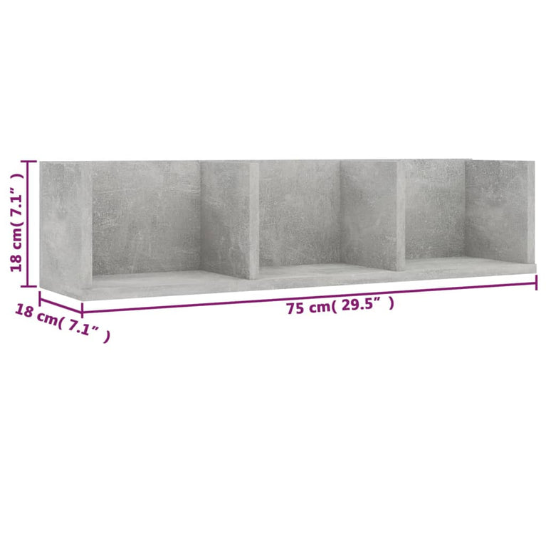 Cd-wandschap 75x18x18 cm bewerkt hout betongrijs