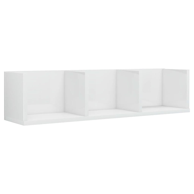 Cd-wandschap 75x18x18 cm bewerkt hout hoogglans wit MeubelReus