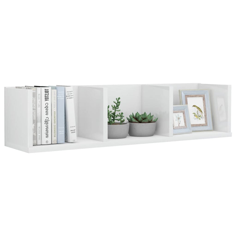 Cd-wandschap 75x18x18 cm bewerkt hout hoogglans wit MeubelReus