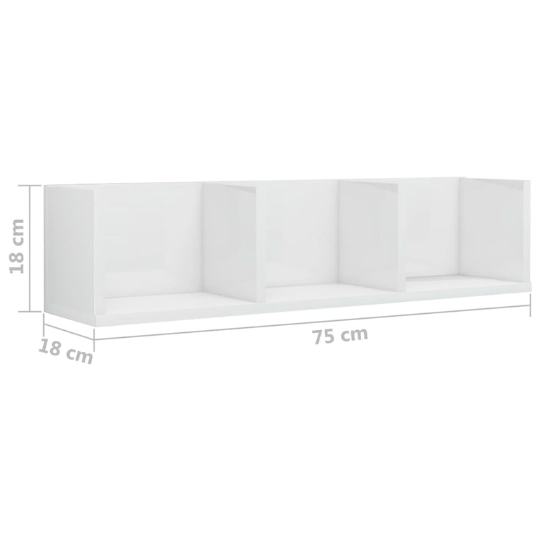 Cd-wandschap 75x18x18 cm bewerkt hout hoogglans wit MeubelReus