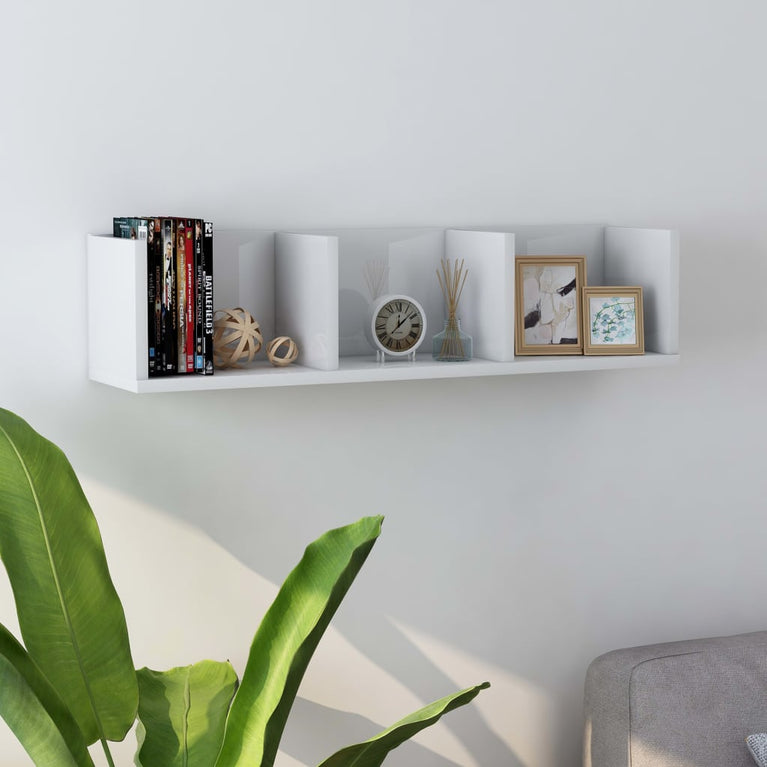 Cd-wandschap 75x18x18 cm bewerkt hout hoogglans wit MeubelReus