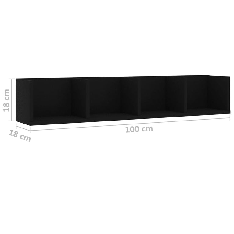 Cd-wandschap 100x18x18 cm spaanplaat zwart