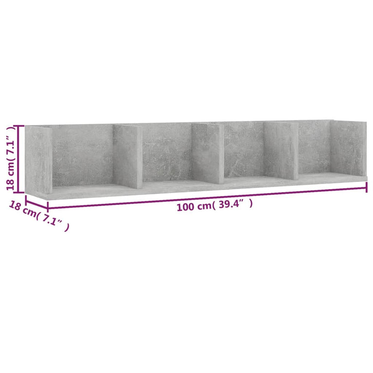 Cd-wandschap 100x18x18 cm spaanplaat betongrijs