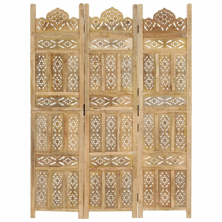 Kamerscherm 3 panelen handgesneden 120x165 cm massief mangohout