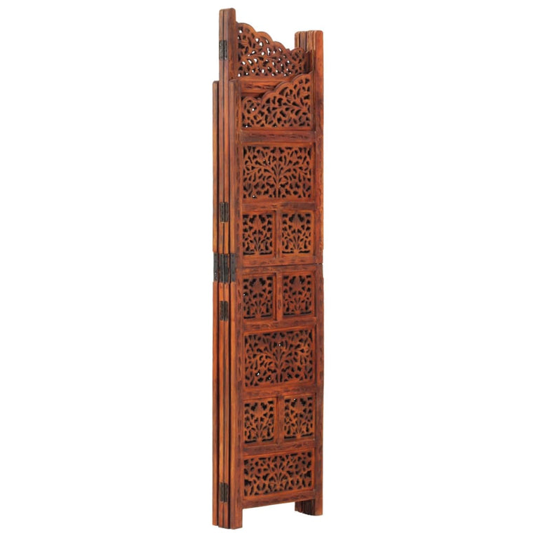 Kamerscherm 4 panelen handgesneden 160x165 cm mangohout bruin