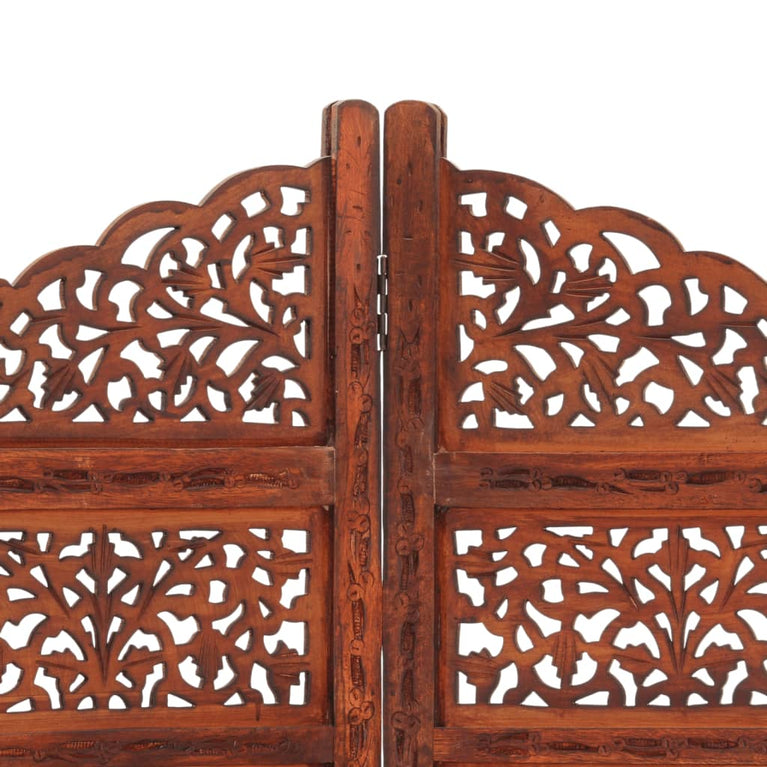 Kamerscherm 4 panelen handgesneden 160x165 cm mangohout bruin