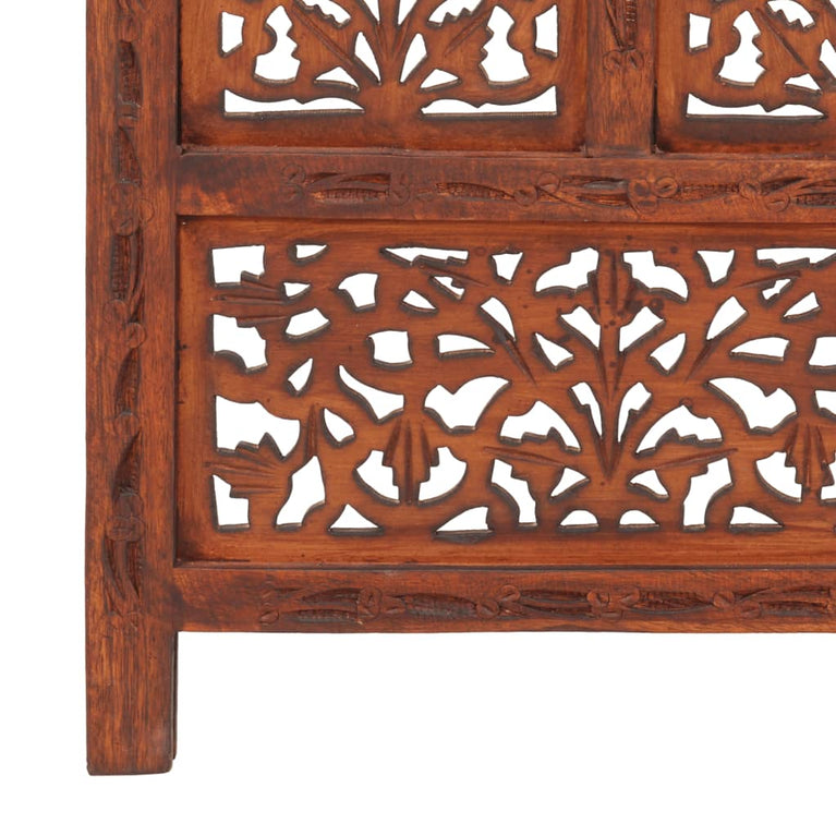 Kamerscherm 4 panelen handgesneden 160x165 cm mangohout bruin