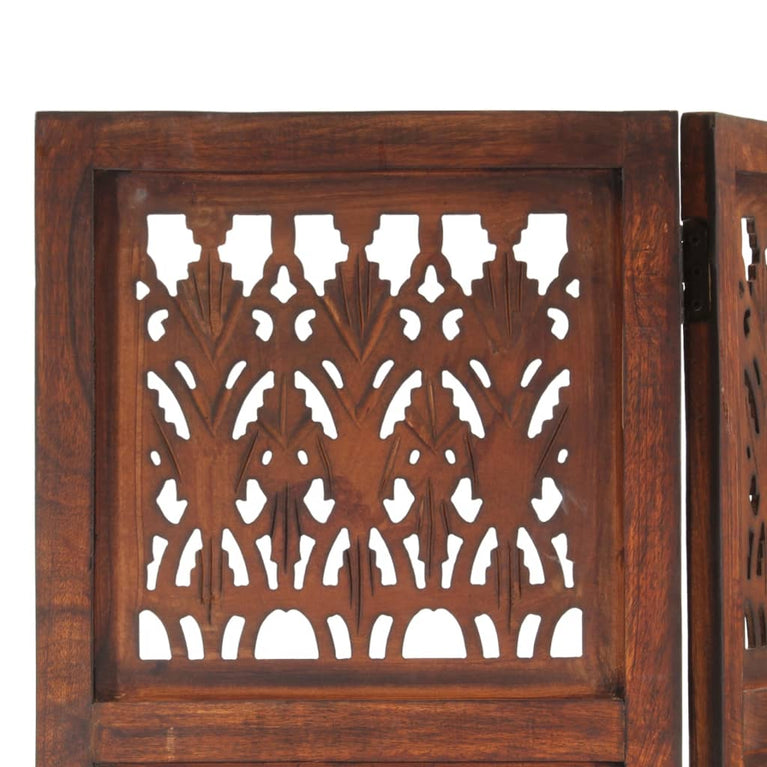 Kamerscherm 3 panelen handgesneden 120x165 cm mangohout bruin