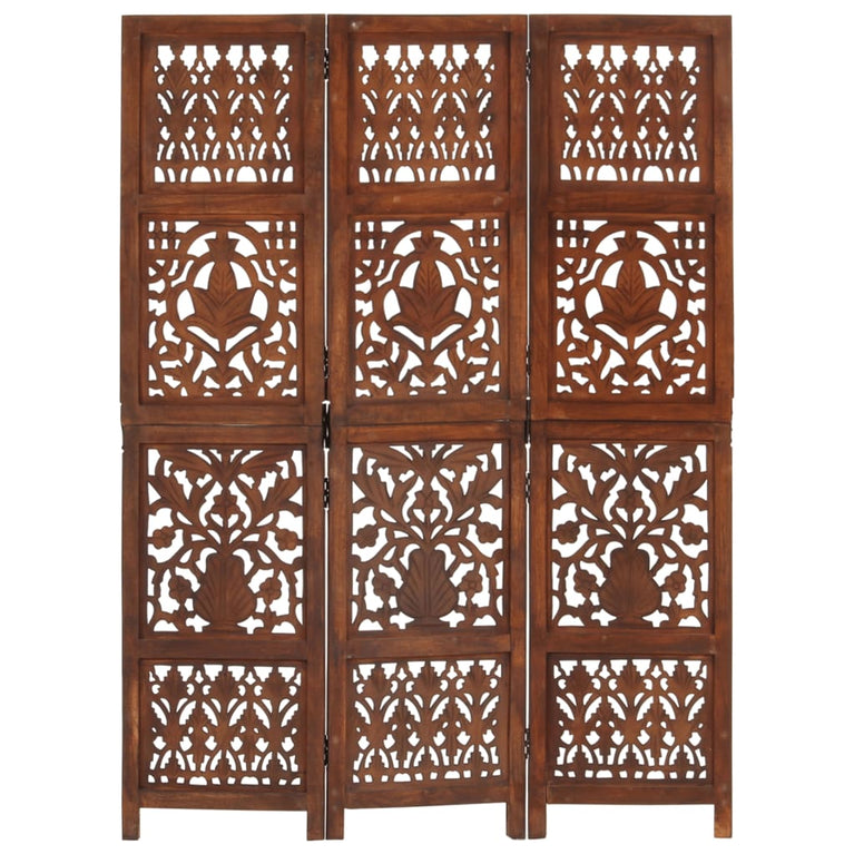Kamerscherm 3 panelen handgesneden 120x165 cm mangohout bruin