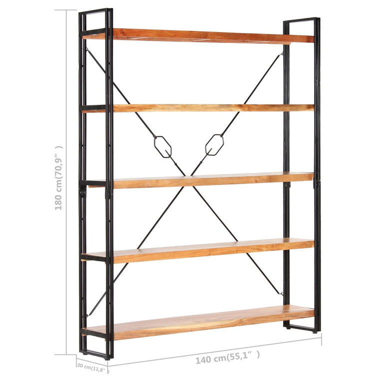Boekenkast met 5 schappen 140x30x180 cm massief acaciahout MeubelReus