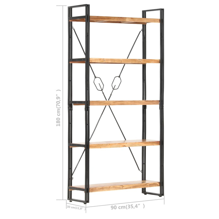 Boekenkast met 5 schappen 90x30x180 cm massief acaciahout MeubelReus