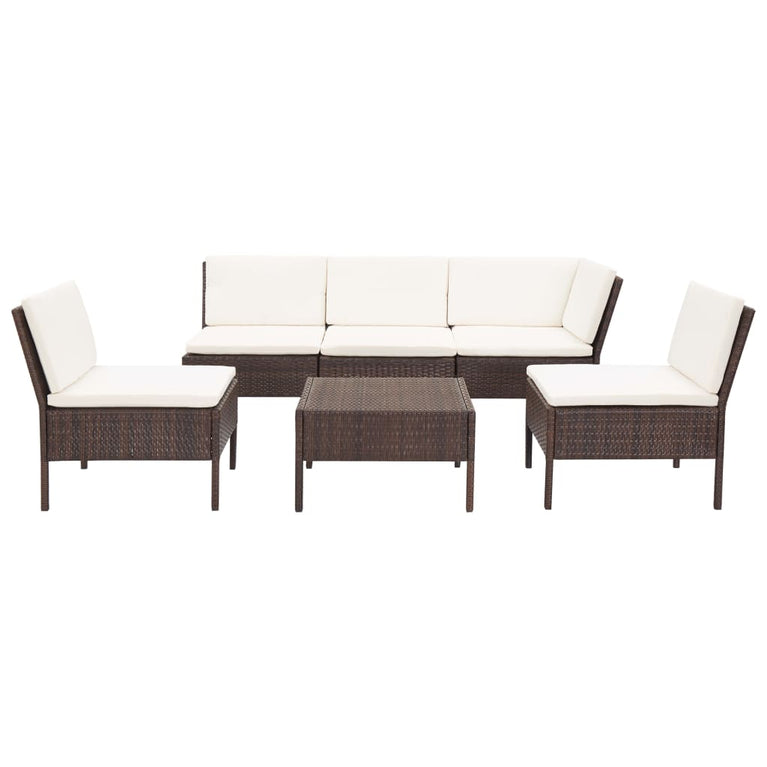 6-delige Loungeset met kussens poly rattan bruin MeubelReus