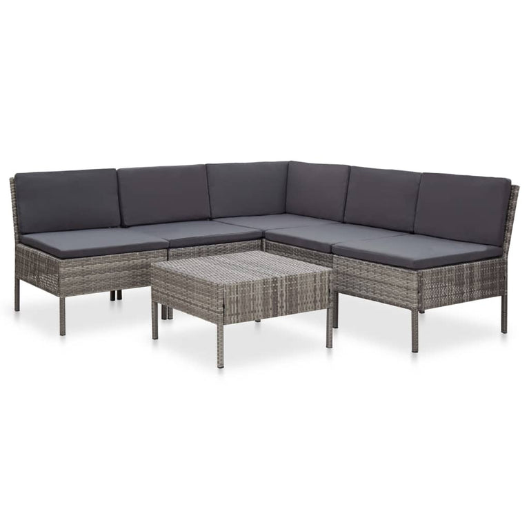 6-delige Loungeset met kussens poly rattan grijs MeubelReus