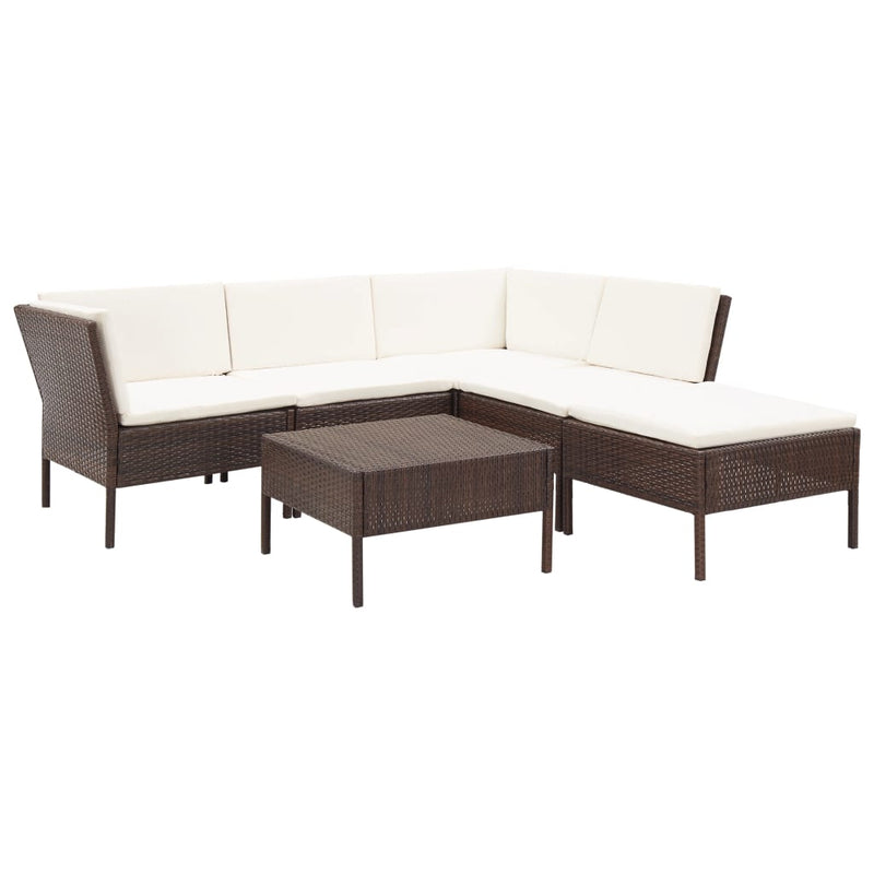 6-delige Loungeset met kussens poly rattan bruin MeubelReus