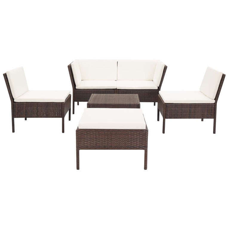 6-delige Loungeset met kussens poly rattan bruin MeubelReus