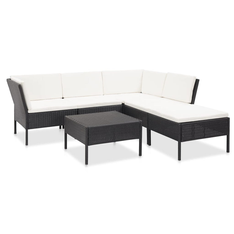 6-delige Loungeset met kussens poly rattan zwart MeubelReus