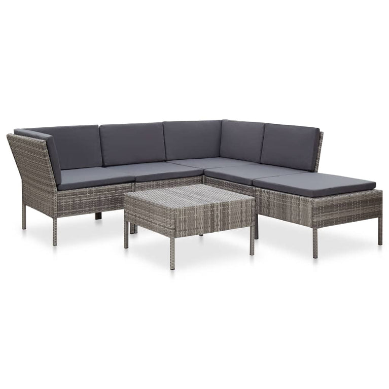 6-delige Loungeset met kussens poly rattan grijs MeubelReus