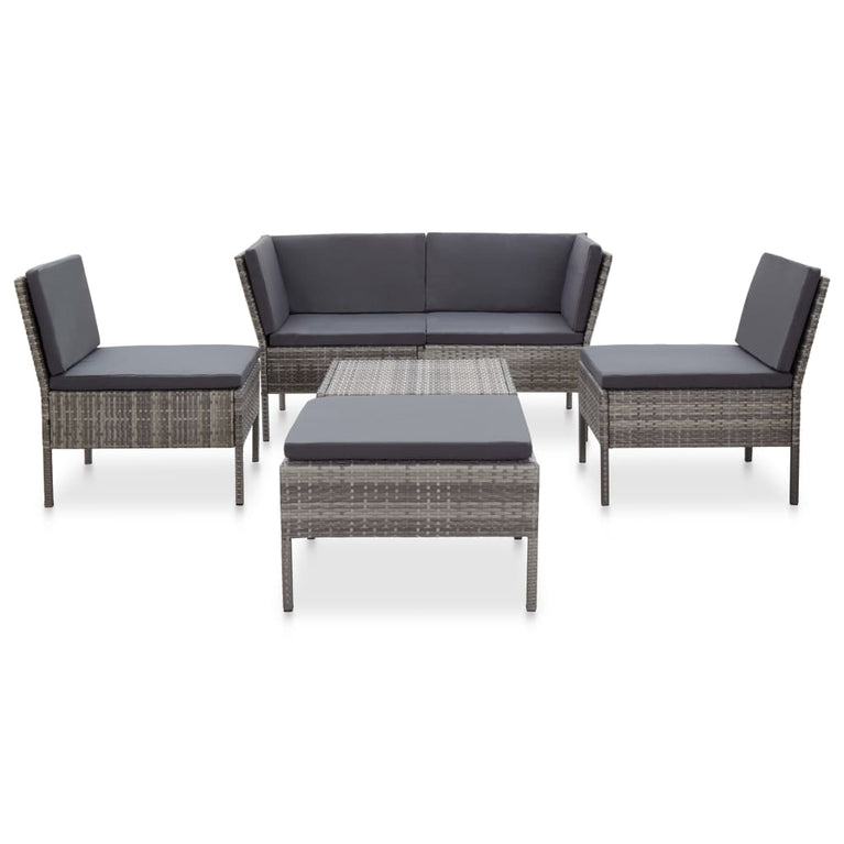 6-delige Loungeset met kussens poly rattan grijs MeubelReus