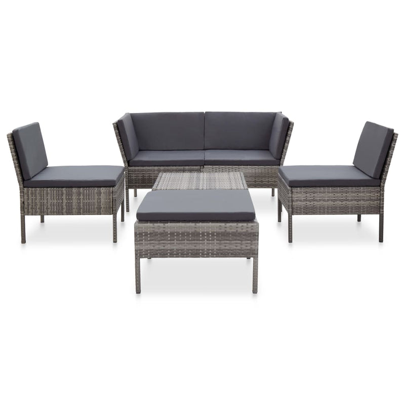 6-delige Loungeset met kussens poly rattan grijs MeubelReus