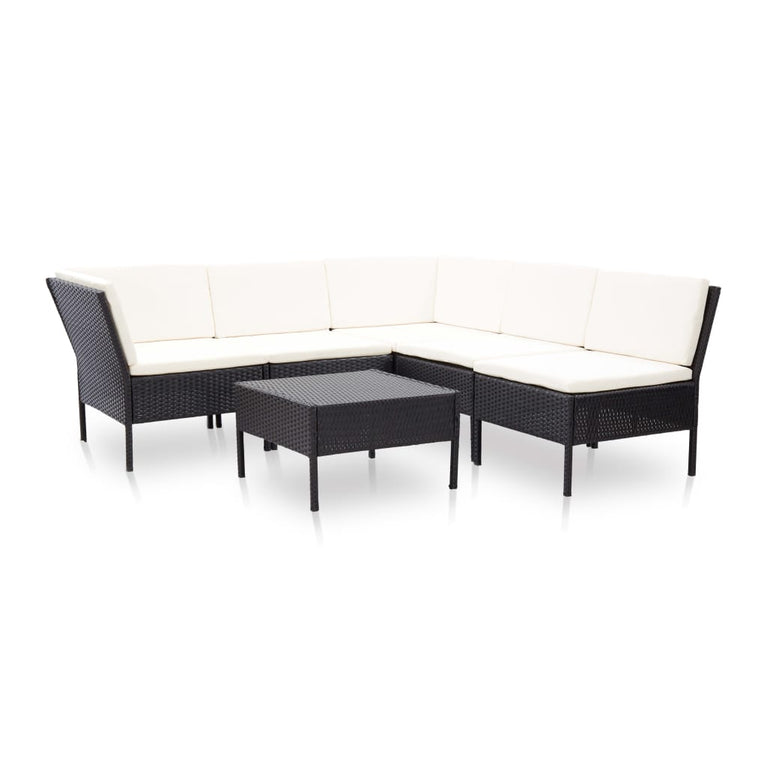 6-delige Loungeset met kussens poly rattan zwart MeubelReus