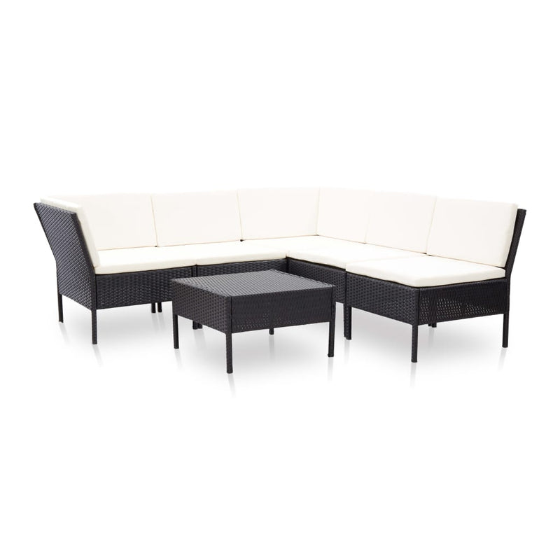 6-delige Loungeset met kussens poly rattan zwart MeubelReus