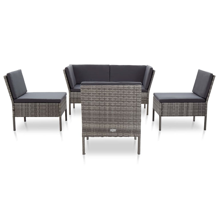 6-delige Loungeset met kussens poly rattan grijs MeubelReus