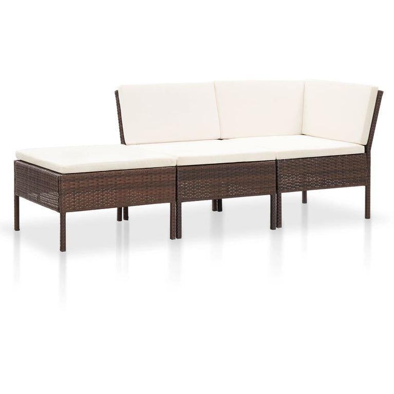 8-delige Loungeset met kussens poly rattan bruin