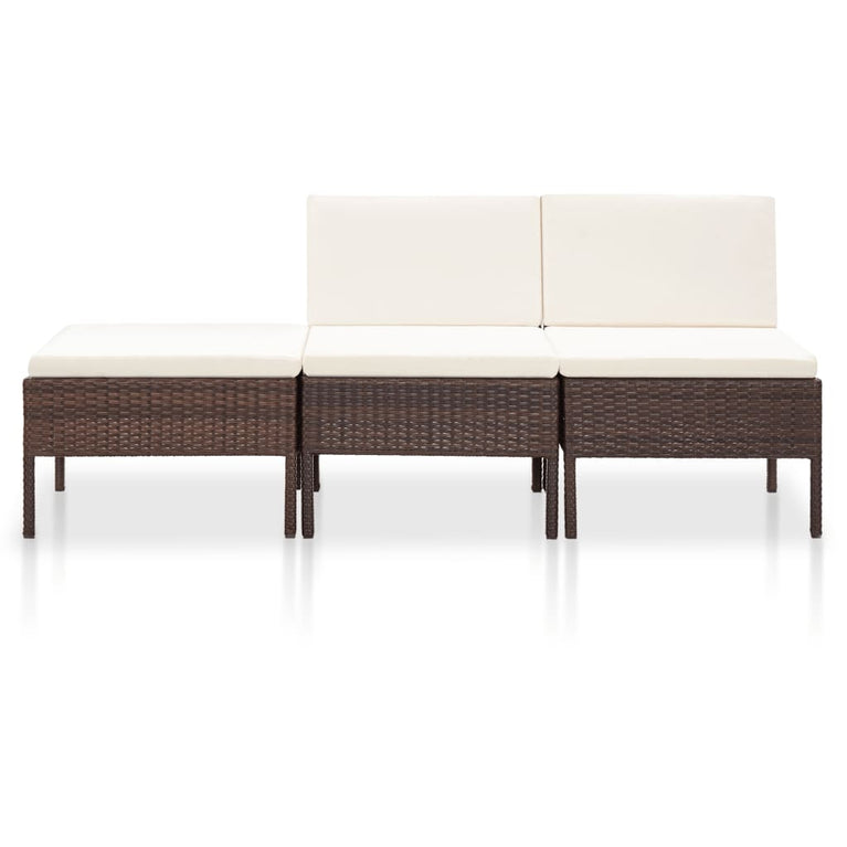 3-delige Loungeset met kussens poly rattan bruin MeubelReus
