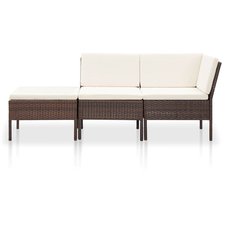 3-delige Loungeset met kussens poly rattan bruin MeubelReus