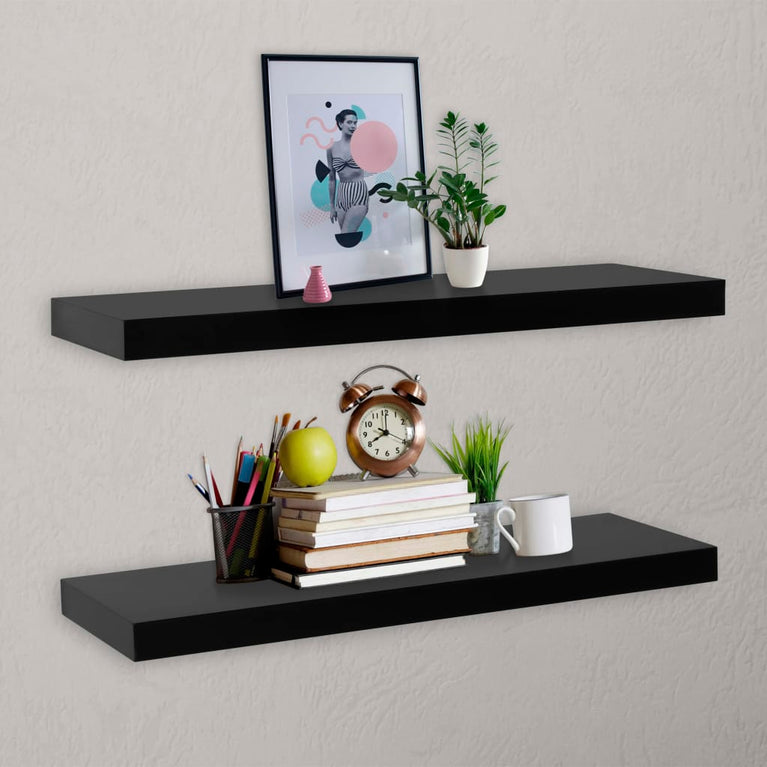 Wandschappen zwevend 2 st 100x20x3,8 cm zwart MeubelReus