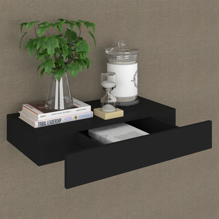Wandschap met lade zwevend 48x25x8 cm zwart MeubelReus