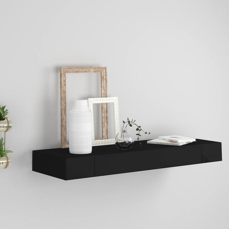 Wandschap met lade zwevend 80x25x8 cm zwart MeubelReus
