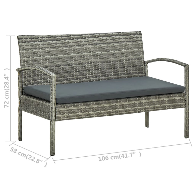 Tuinbank 3-zits met kussen poly rattan grijs MeubelReus