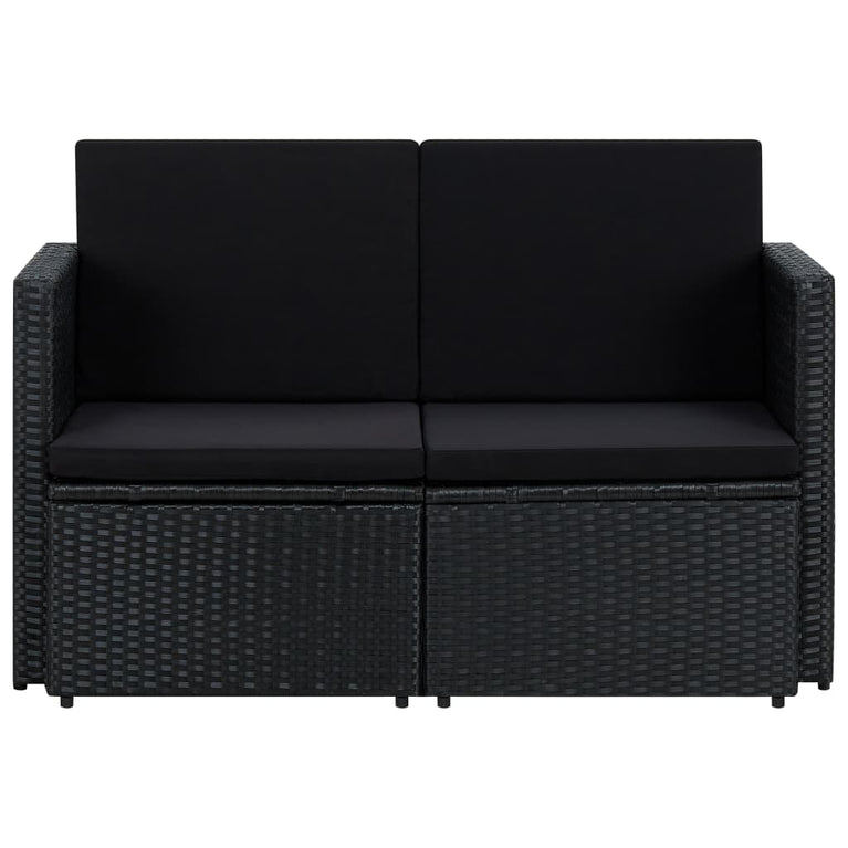 Tuinbank 2-zits met kussens poly rattan zwart