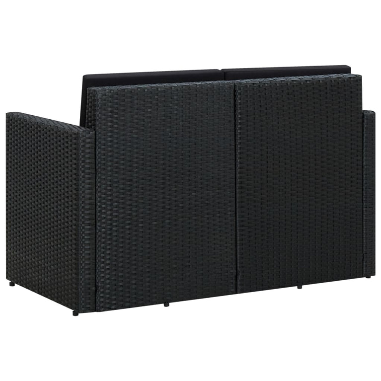 Tuinbank 2-zits met kussens poly rattan zwart