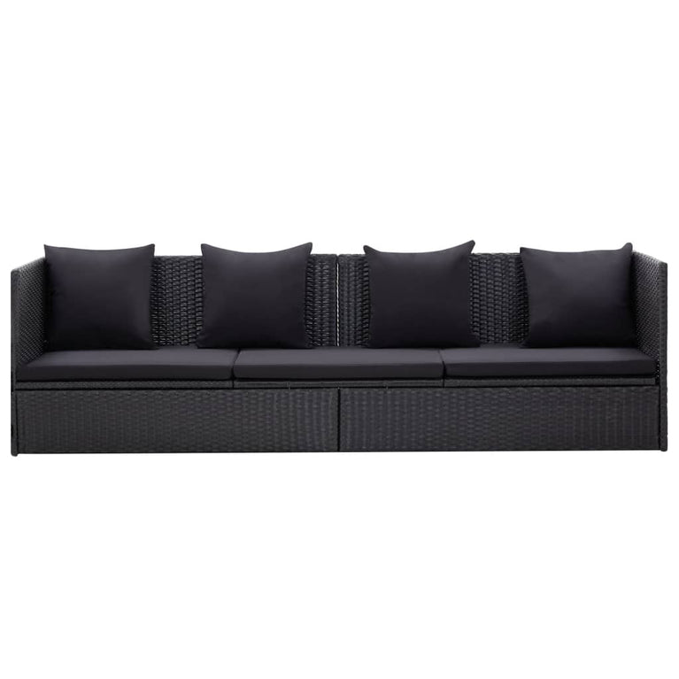 Tuinbed met kussens poly rattan zwart MeubelReus
