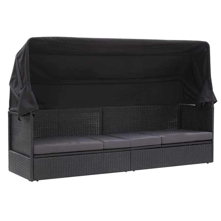 Loungebank met luifel poly rattan zwart MeubelReus