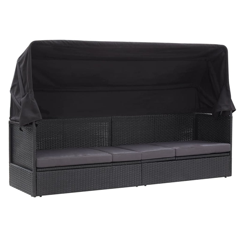 Loungebank met luifel poly rattan zwart MeubelReus