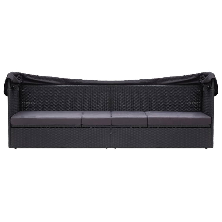 Loungebank met luifel poly rattan zwart MeubelReus