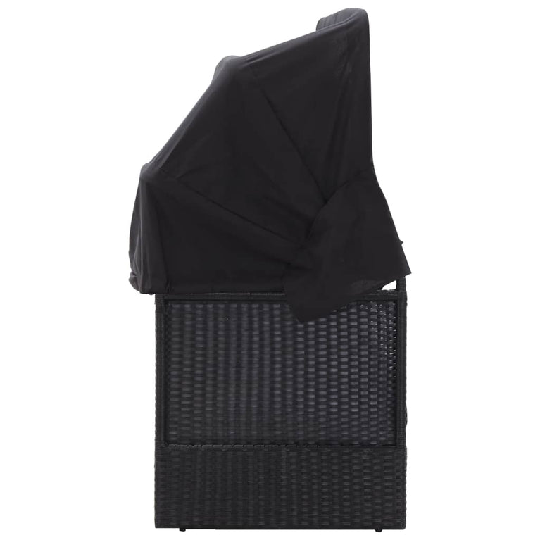 Loungebank met luifel poly rattan zwart MeubelReus