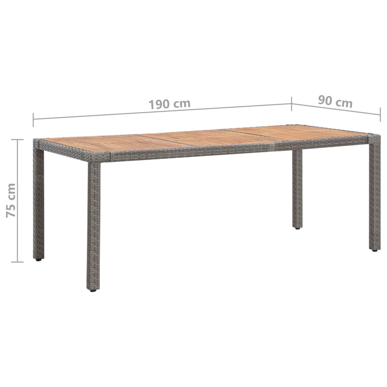 Tuintafel 190x90x75 cm poly rattan en massief acaciahout grijs MeubelReus