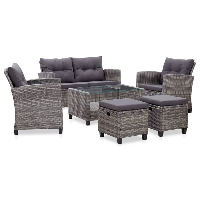 6-delige Loungeset met kussens poly rattan donkergrijs MeubelReus