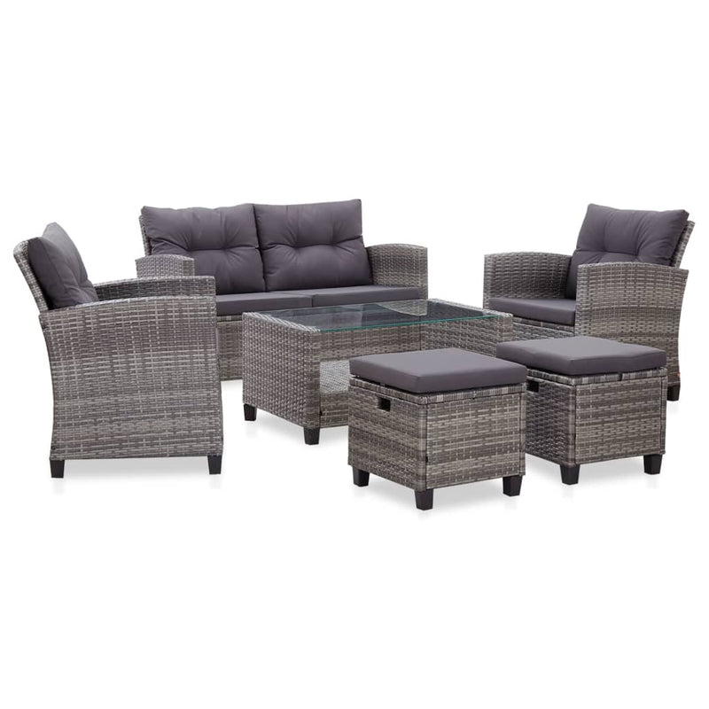6-delige Loungeset met kussens poly rattan donkergrijs MeubelReus