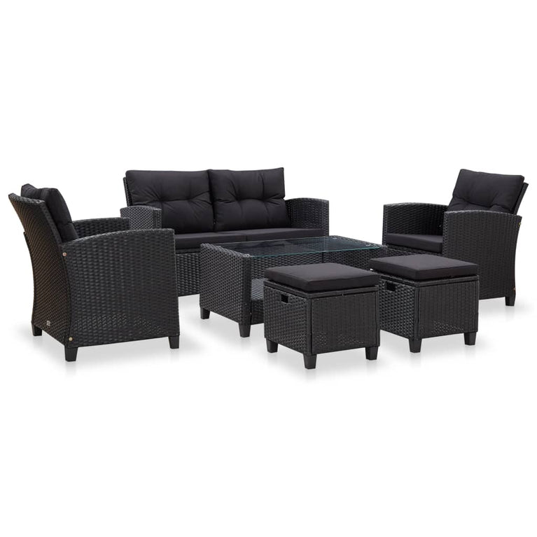 6-delige Loungeset met kussens poly rattan zwart MeubelReus